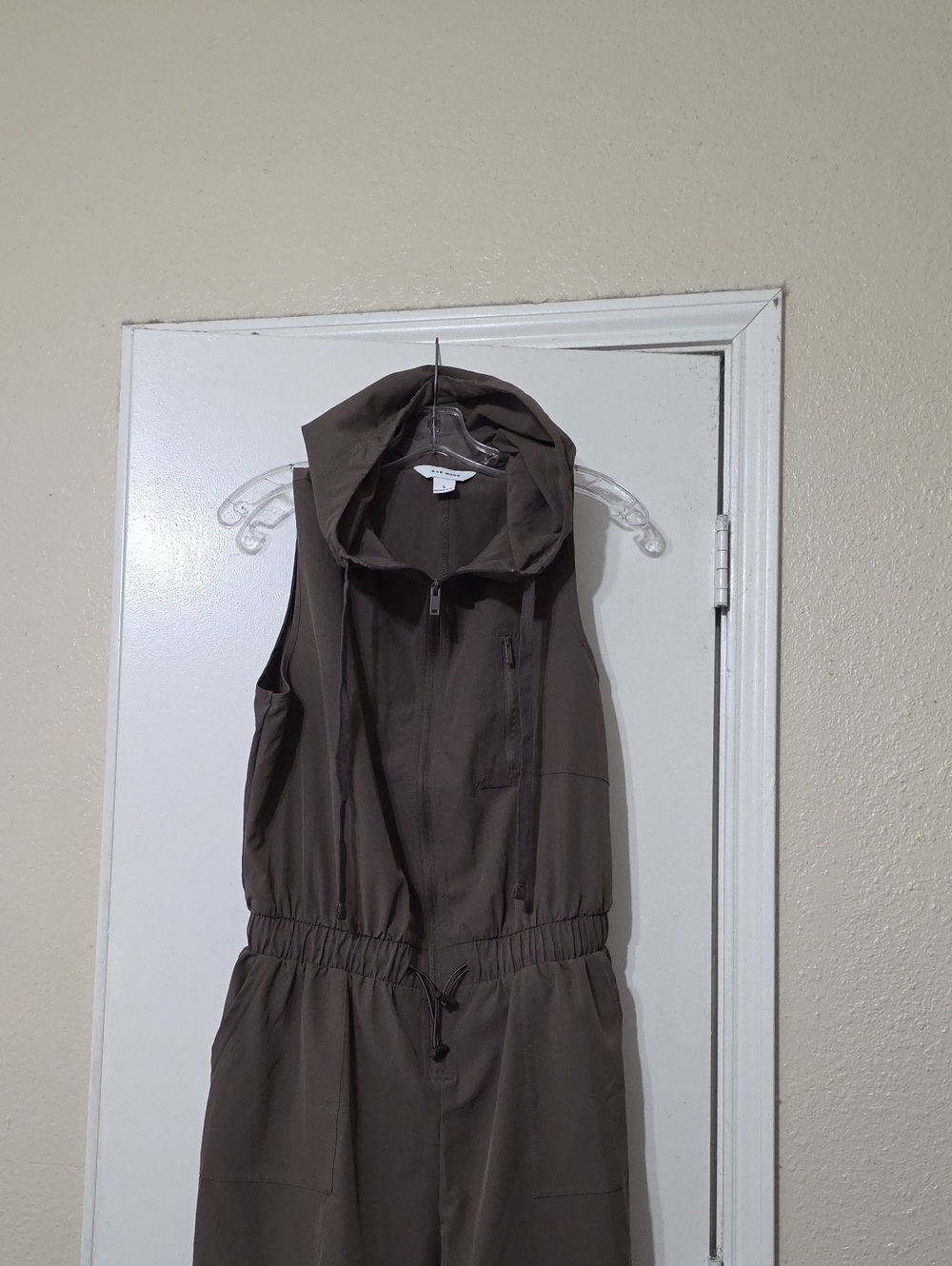 Sleeveless Hooded Utility Jumpsuit In Taupe